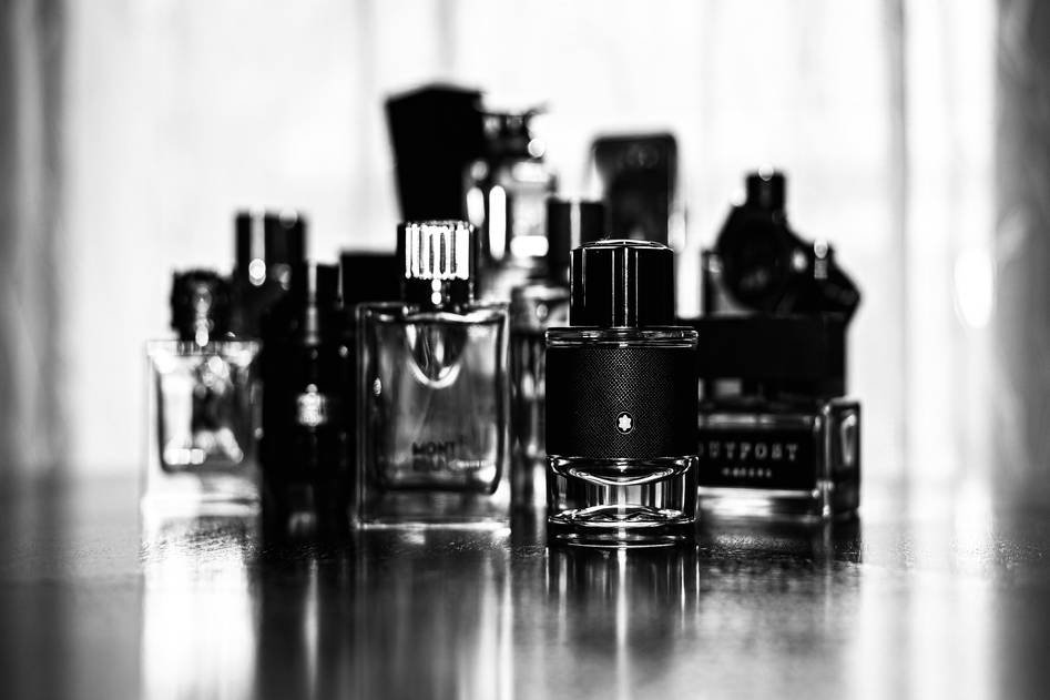Curated cologne collection displayed in refined setting